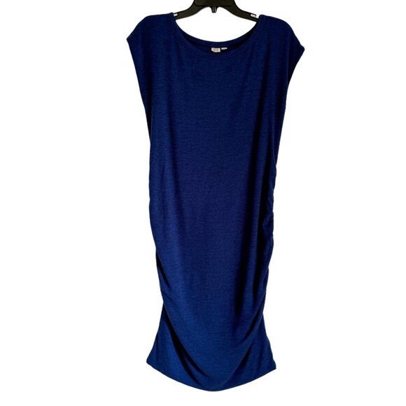 Gap Maternity Short Sleeve Casual Midi Dress Shirred Medium Blue Women's - Picture 1 of 4